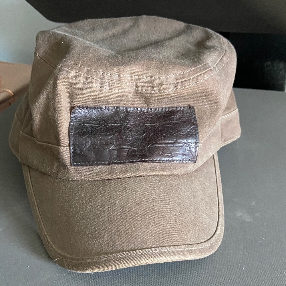 Harley Davidson Brown Military Style Cap with Leather Patch